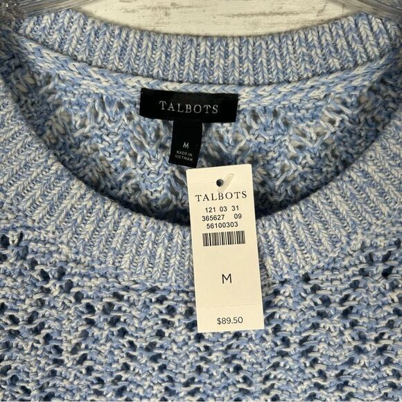 Talbots Pointelle Blue White Cotton Acrylic Sweater M NWT $89 - Picture 4 of 8